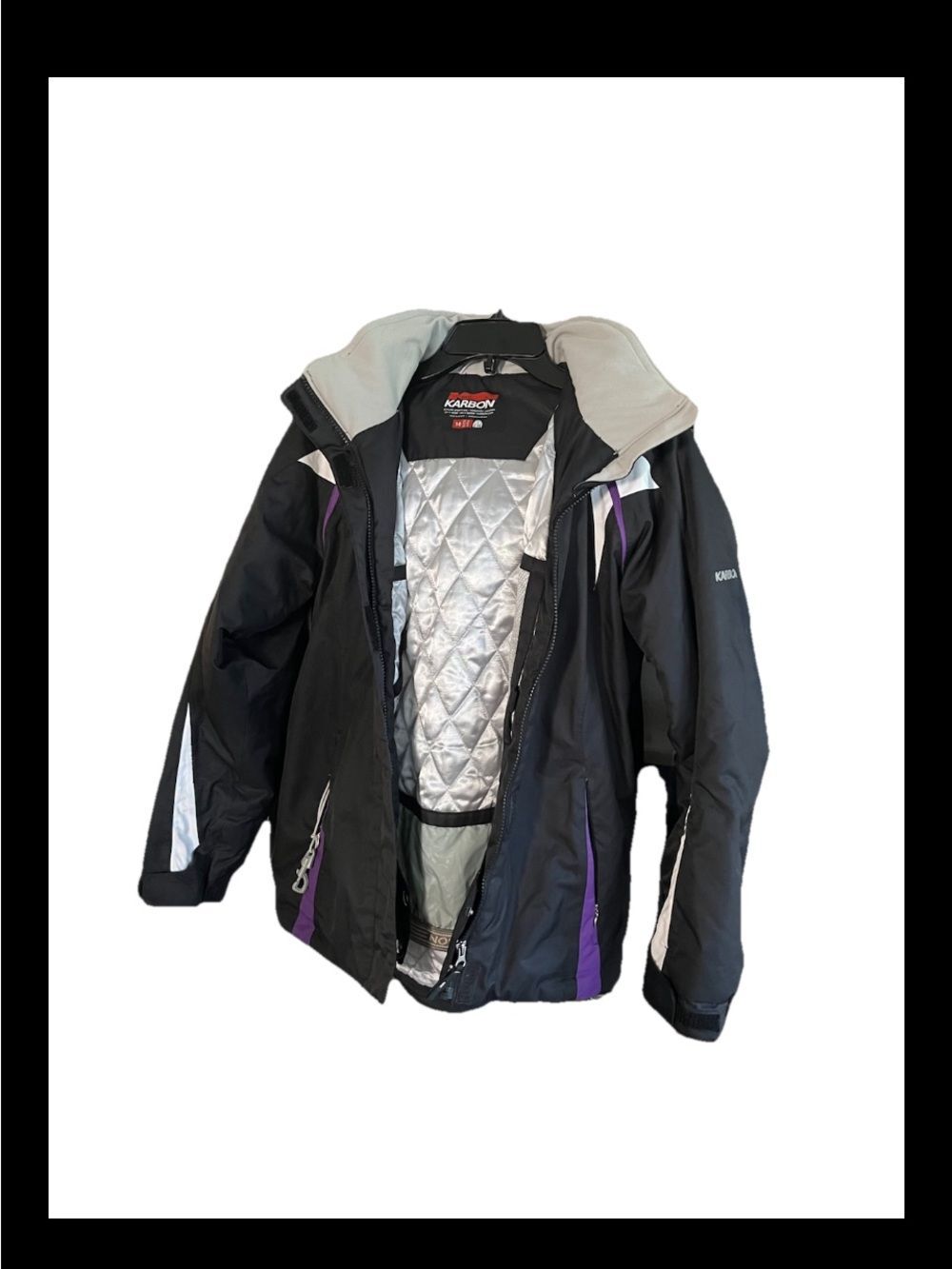 Karbon Kids Insulated Black ski Jacket with Purple & White Accents size 16